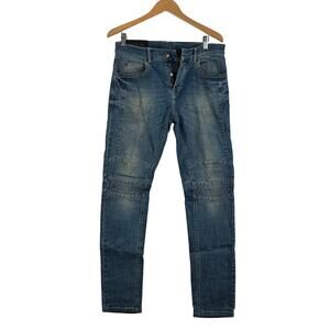 Zara Jeans Denim Collection Mens 31 Blue Biker Moto‎ Slim Jeans Medium Wash